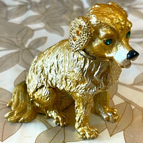 Bejeweled Enameled Pewter dog Trinket Box With Crystals Beautiful Item - Picture 1 of 7